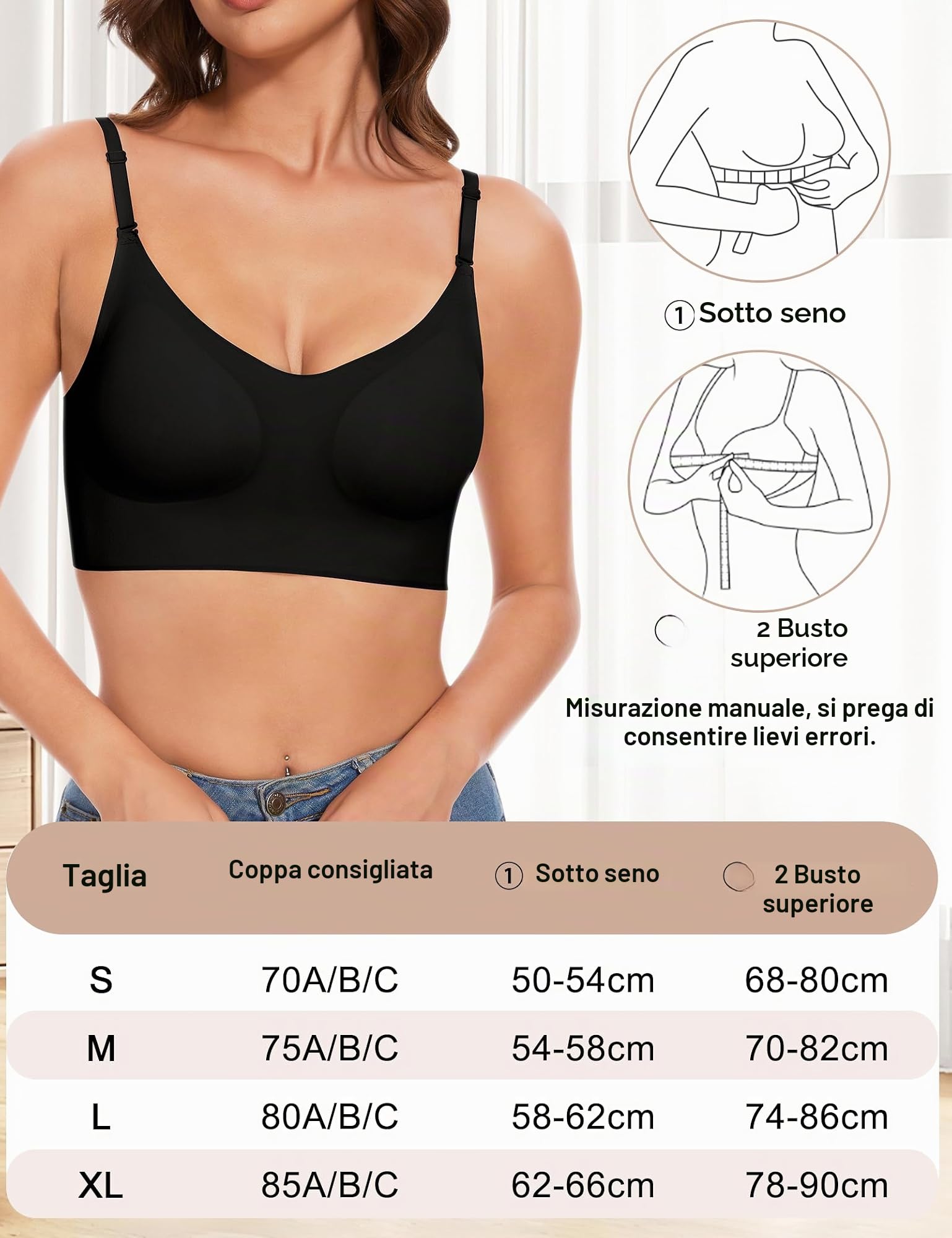 Kiiwah 2 Pezzi Reggiseno Schiena Scoperta Senza Ferretto, Reggiseno Invisibile Schiena Nuda in Seta Ghiacciata, Doux Bralette Donna, Imbottitura Rimovibile (Nero, Nudo)