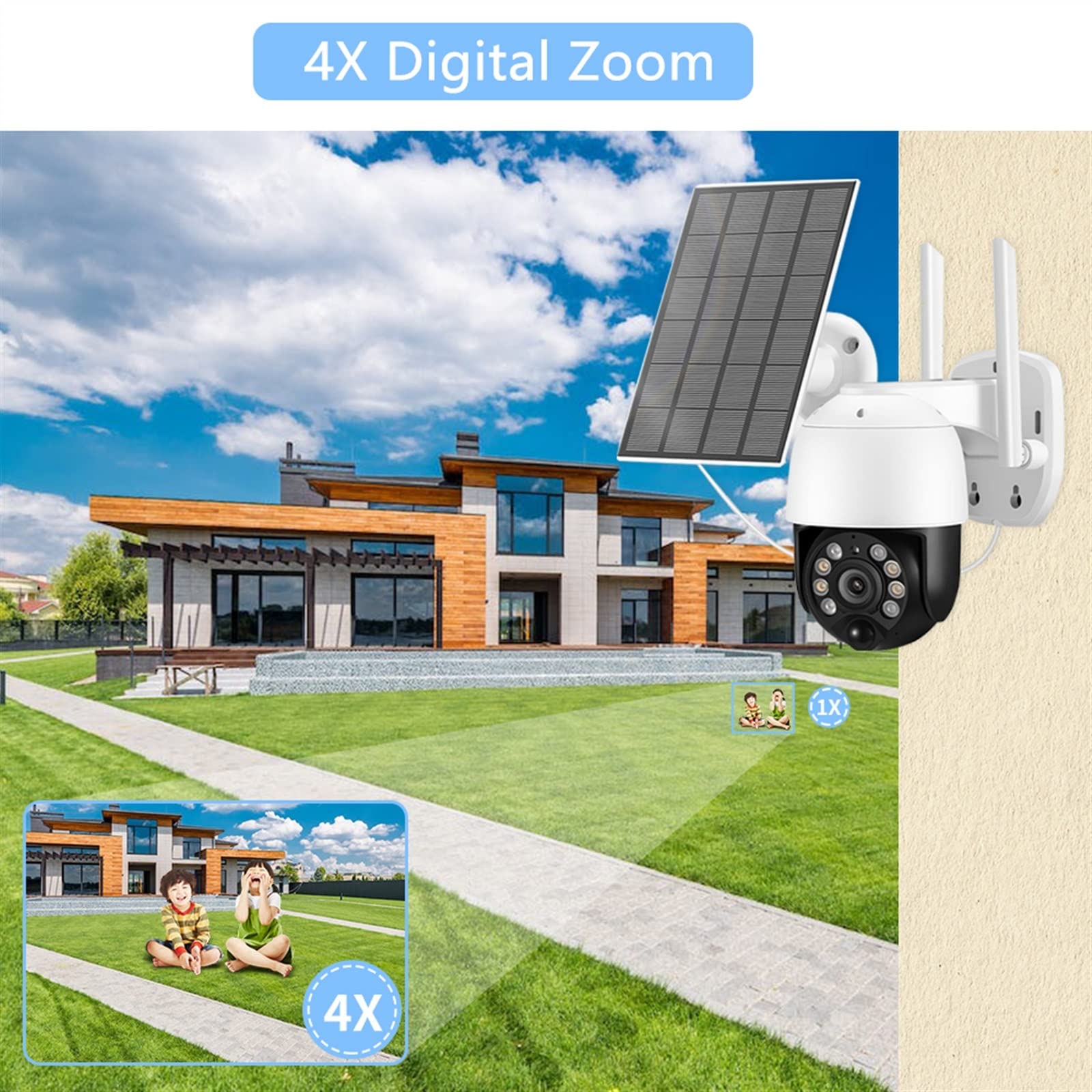 Caméra de sécurité, 4G Carte SIM caméra Solaire Batterie intégrée extérieure 3MP PTZ sans Fil CCTV sécurité Surveillance Cam PIR Motion(3MP 4G CAM)