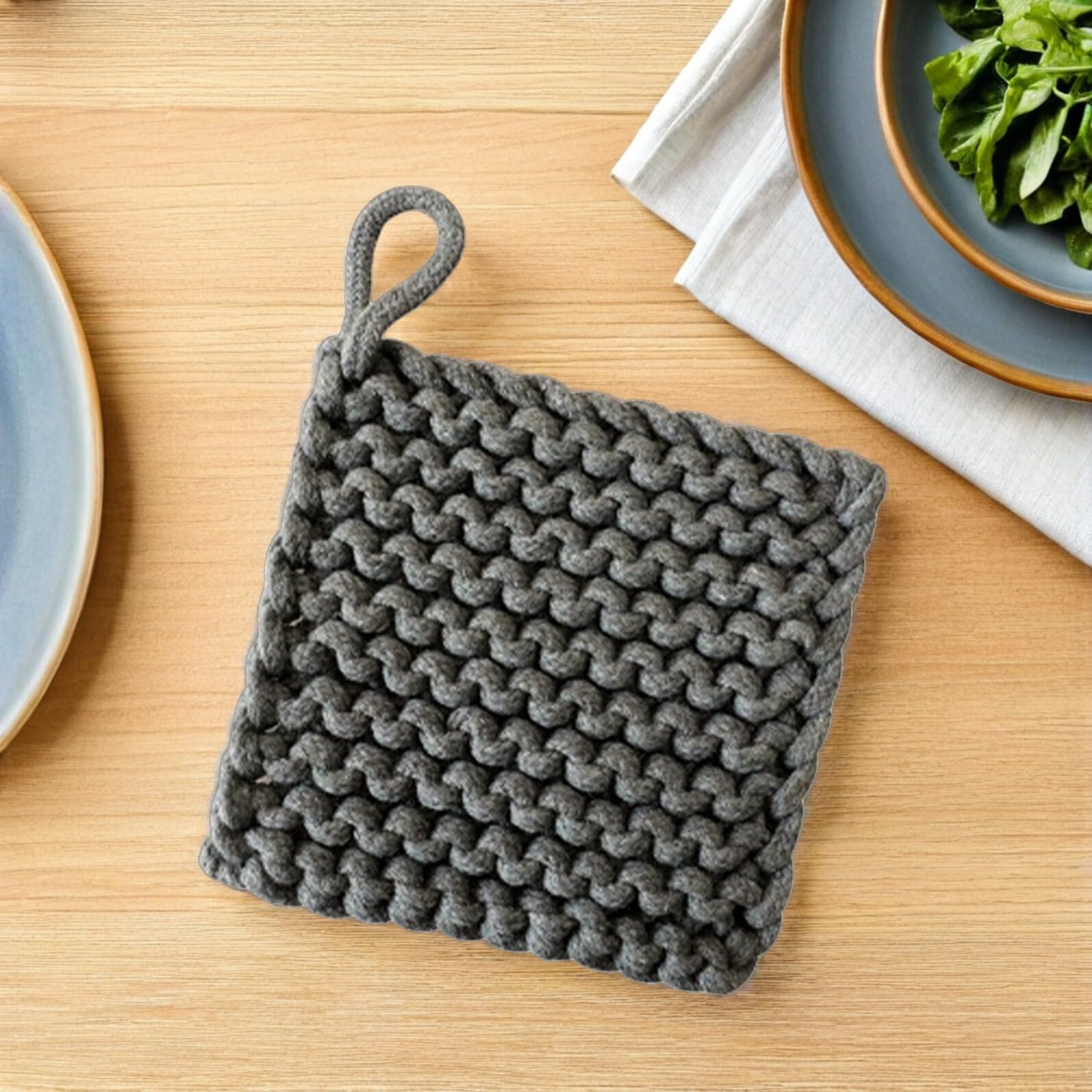 ABOOFAN Set 3 Pezzi Presine in Cotone Fatte a Mano Quadrate, Resistenti al Calore e Lavabili a Mano, la Cucina Quotidiana in Stile Boho