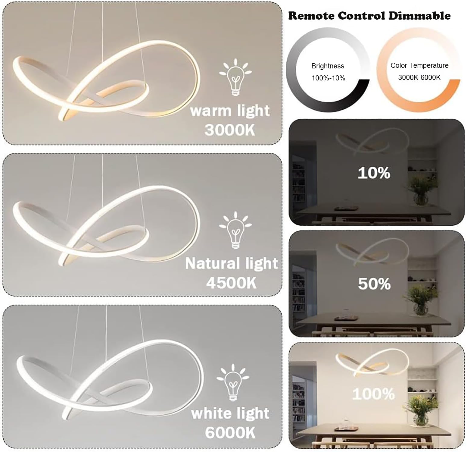 30W Lampada a Sospensione, LED Lampadario Plafoniera Dimmerabile 3000K-6000K, Lampadario Camera da Letto Regolabile in Altezza Appendere le Luci for la Sala da Pranzo, Soggiorno, Isola Della Cucin
