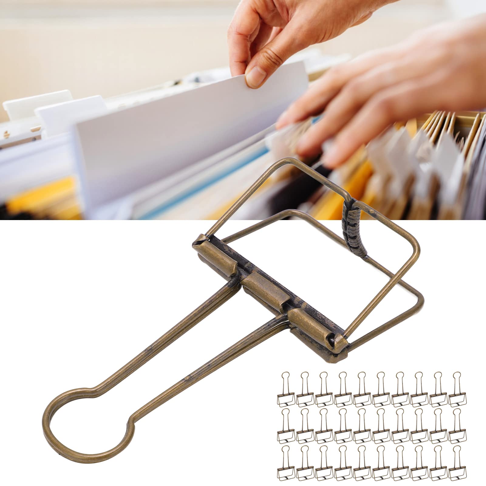 30 Stück Foldback Klammern, 51mm Metall Hohl Binder Clips Mehrzweck Lange Schwanzklammer für Zuhause, Schule, Büro und Bastelprojekte (Bronze)