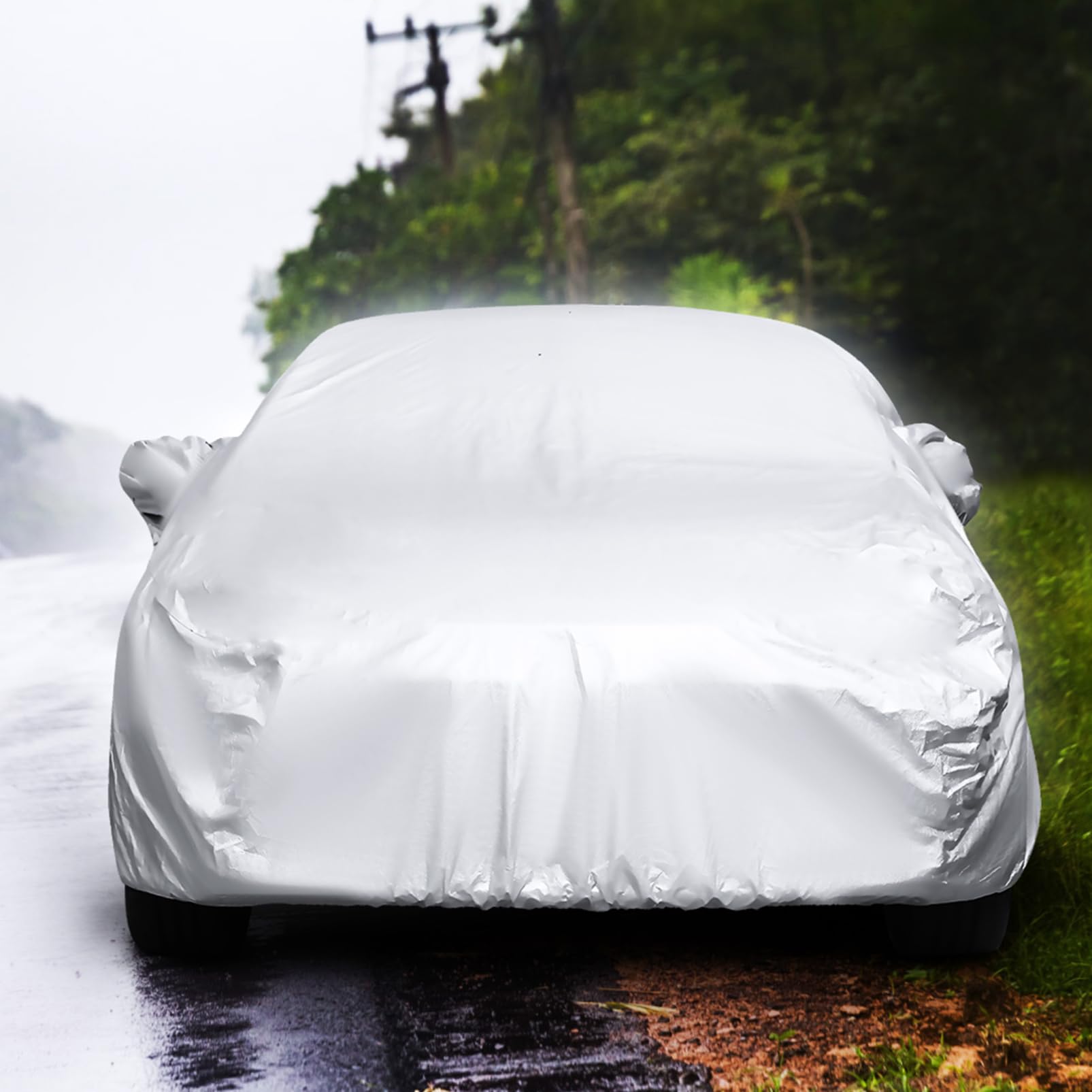ULTECHNOVO 170t Outdoor Car Cover XL Silver Coated Protector for Snow Wind Protection Versatile Weather Automobile Cover for — view 9