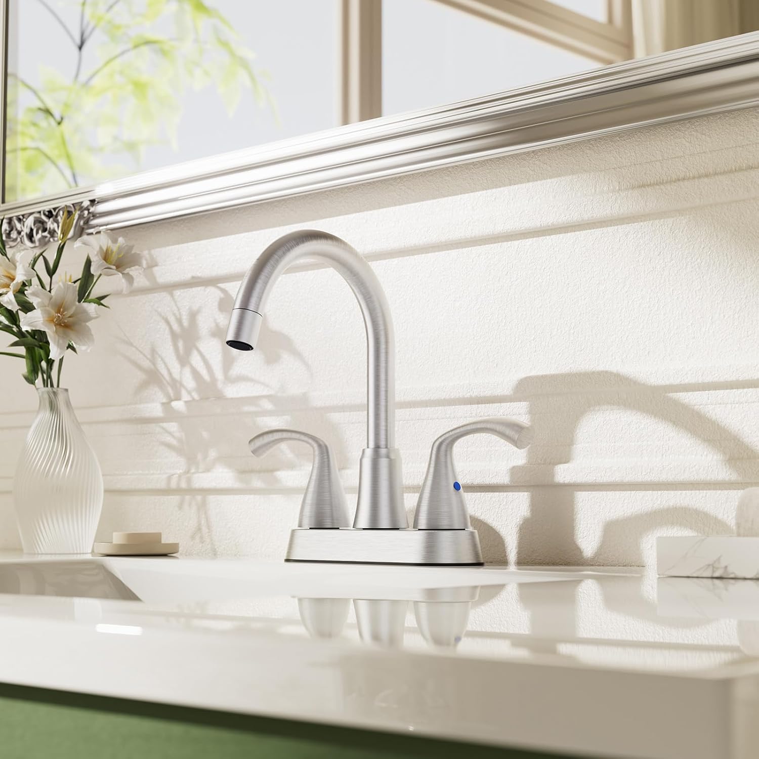 Phiestina 4 Inch Brushed Nickel Rotatable Centerset Bathroom Sink Faucet with Pull-Out Sprayer, Metal Pop-Up Drain, Water Supply Lines, Utility Laundry Faucet for 3-Hole Sinks,JC180CL-BN - Image 2