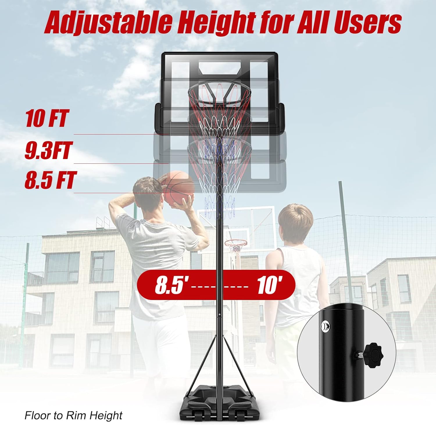 Goplus Portable Basketball Hoop Outdoor, 8.5-10FT Height Adjustable Basketball Stand w/39Inch Shatterproof Backboard, Fillable Base, 2 Nets, Indoor Ouside Driveway Court Basketball Goal for Adults