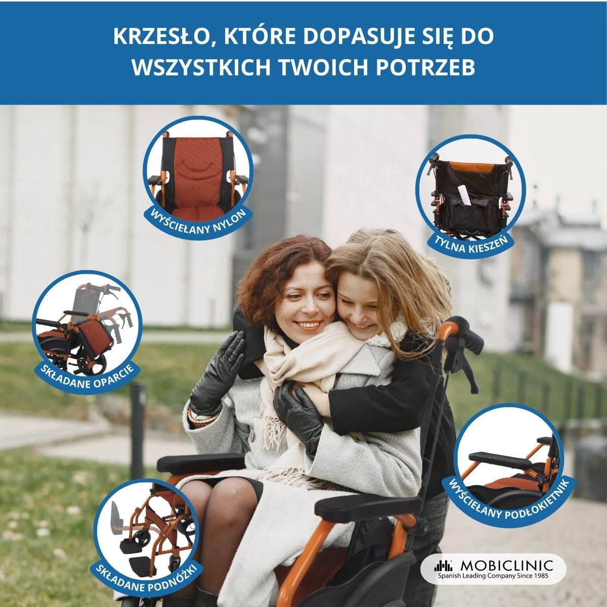 Wózek inwalidzki | Składany | Aluminium | Dźwignie hamulca | Podnóżek | Podłokietniki | Pomarańczowy | Pirámide | Mobiclinic