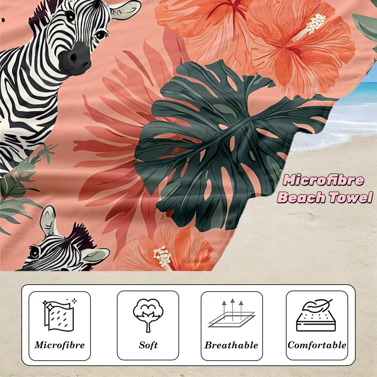 Toalla Playa 80x160 cm, Toalla Gimnasio Microfibra Secado Rapido, Juego de 2 Antiarena Toallas de Playa, Ligera Compacta Toallas Microfibra Grande para Viaje, Regalo Hombre Regalo Mujer (Cebra) -4855