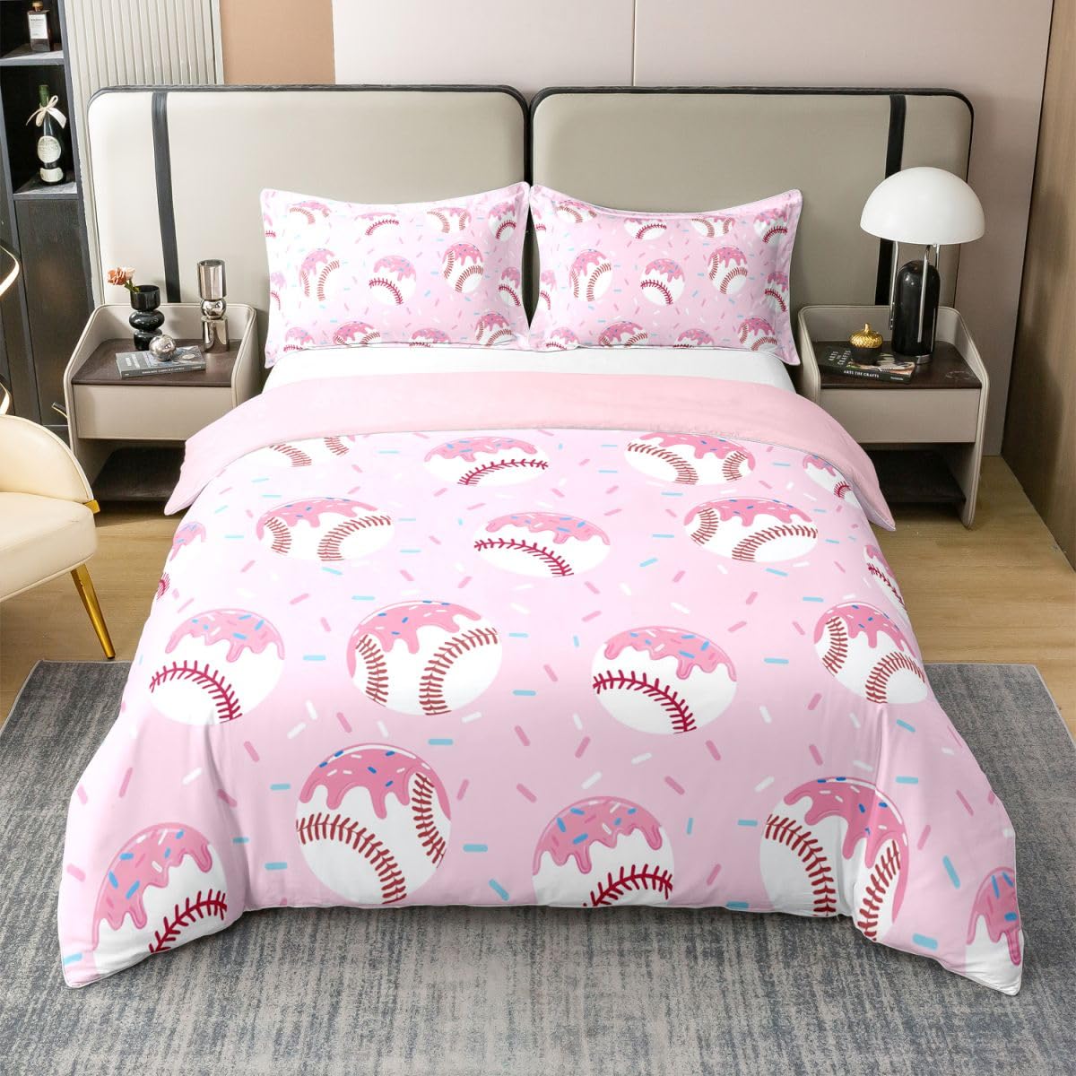 Housse de couette coton 140x200 parure lit rose enfant sport