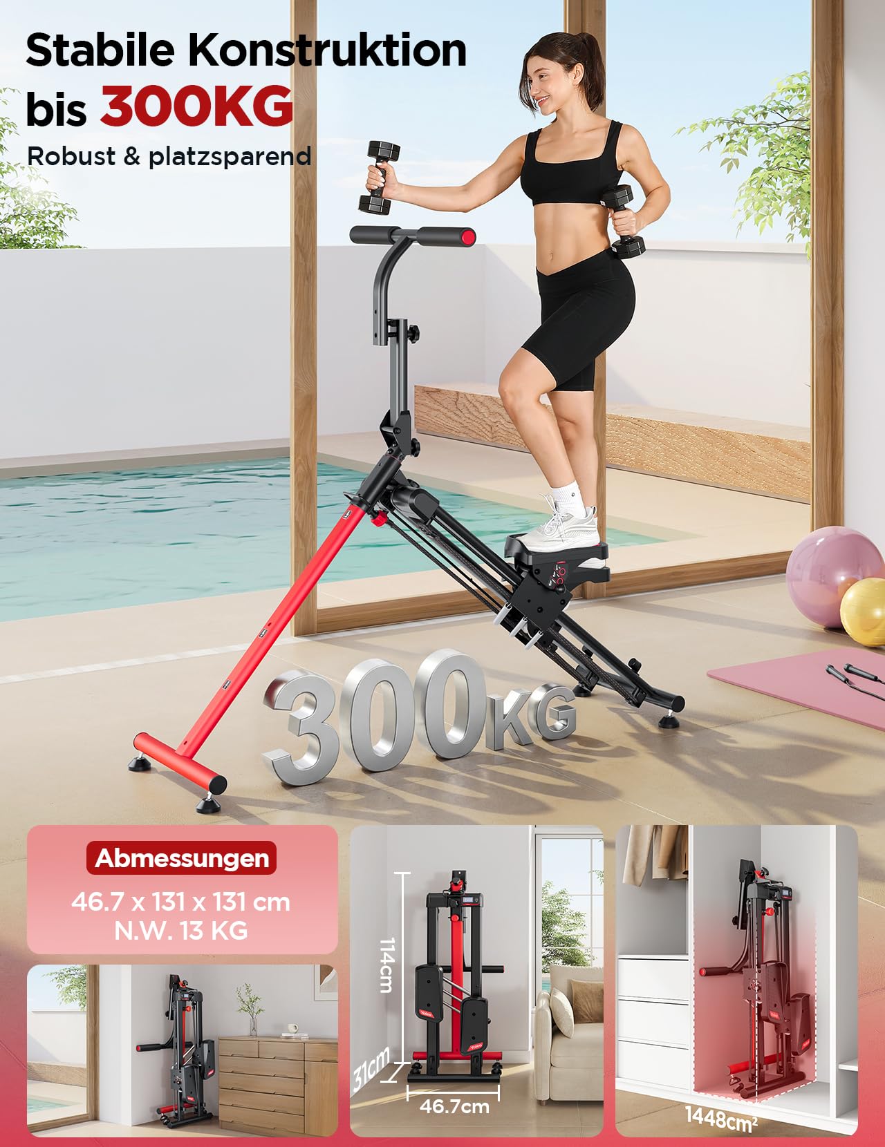 YOLEO Einstellbarer Widerstand Stair Stepper für Zuhause, Klappbarer Stepper mit 3 Trainingsmodi, Compact Cardio Übung Stair Climber mit XXL-Trittflächen, 90% Vormontiert Stairmaster mit Haltegriff