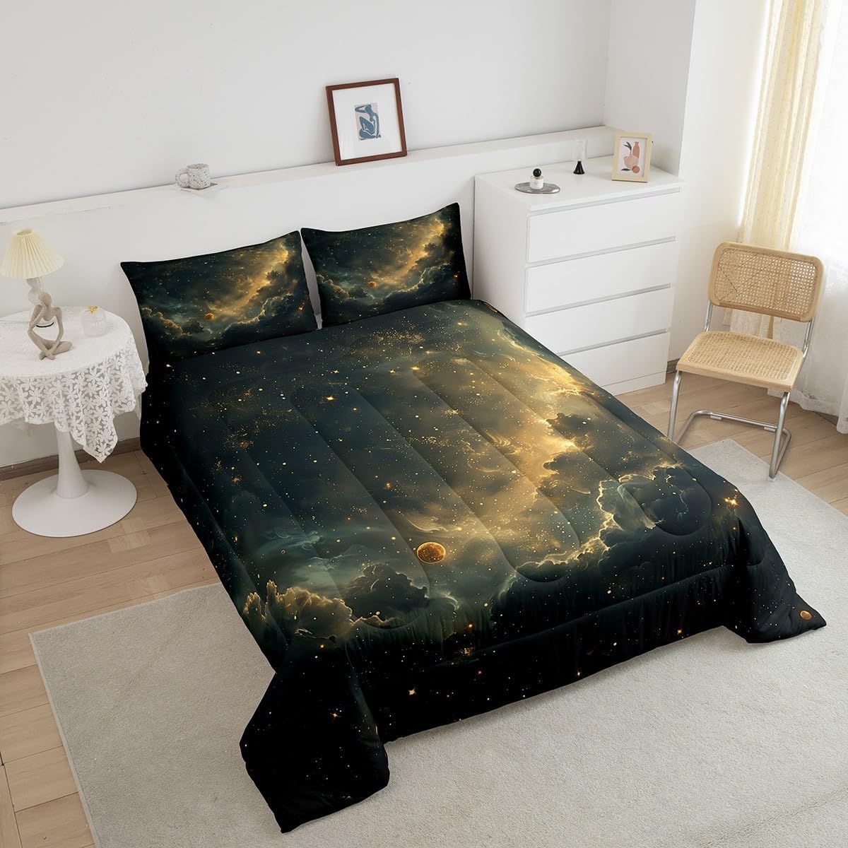 Galaxy Kids Bedding Sets Sparkling Starry Glitter Comforter Set for Boys GirlsNight Sky Cloud Nebula Nature Quilt Soft Duvet Insert,1 Pillowcase Toddler Size