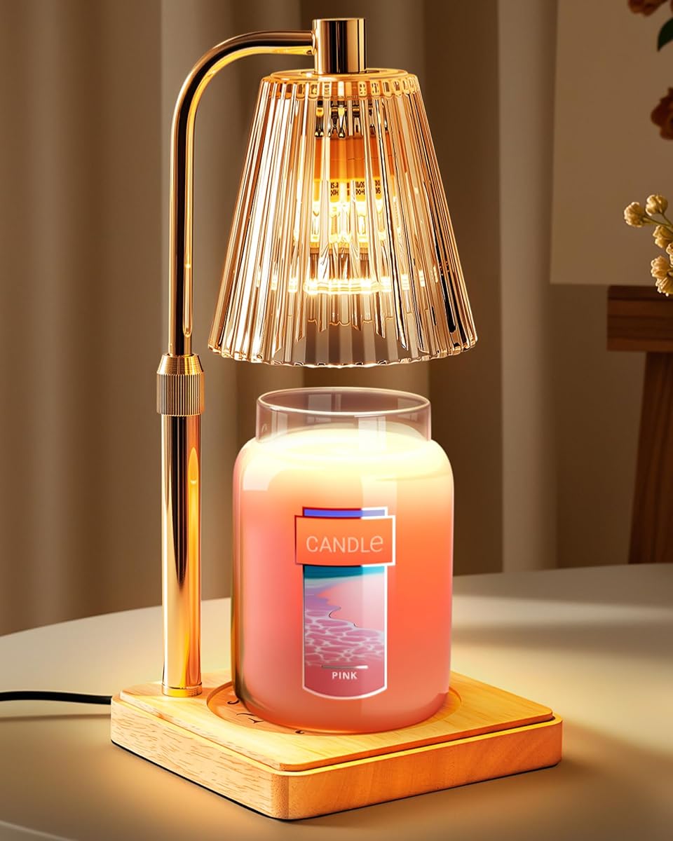 Marycele Candle Warmer Lamp with Timer for Yankee Candles, Adjustable Height Wax Melt Warmer, Birthday Gifts for Mom Women Sister, Vintage Amber Glass Lamp, Thanksgiving Decorations for Home Decor