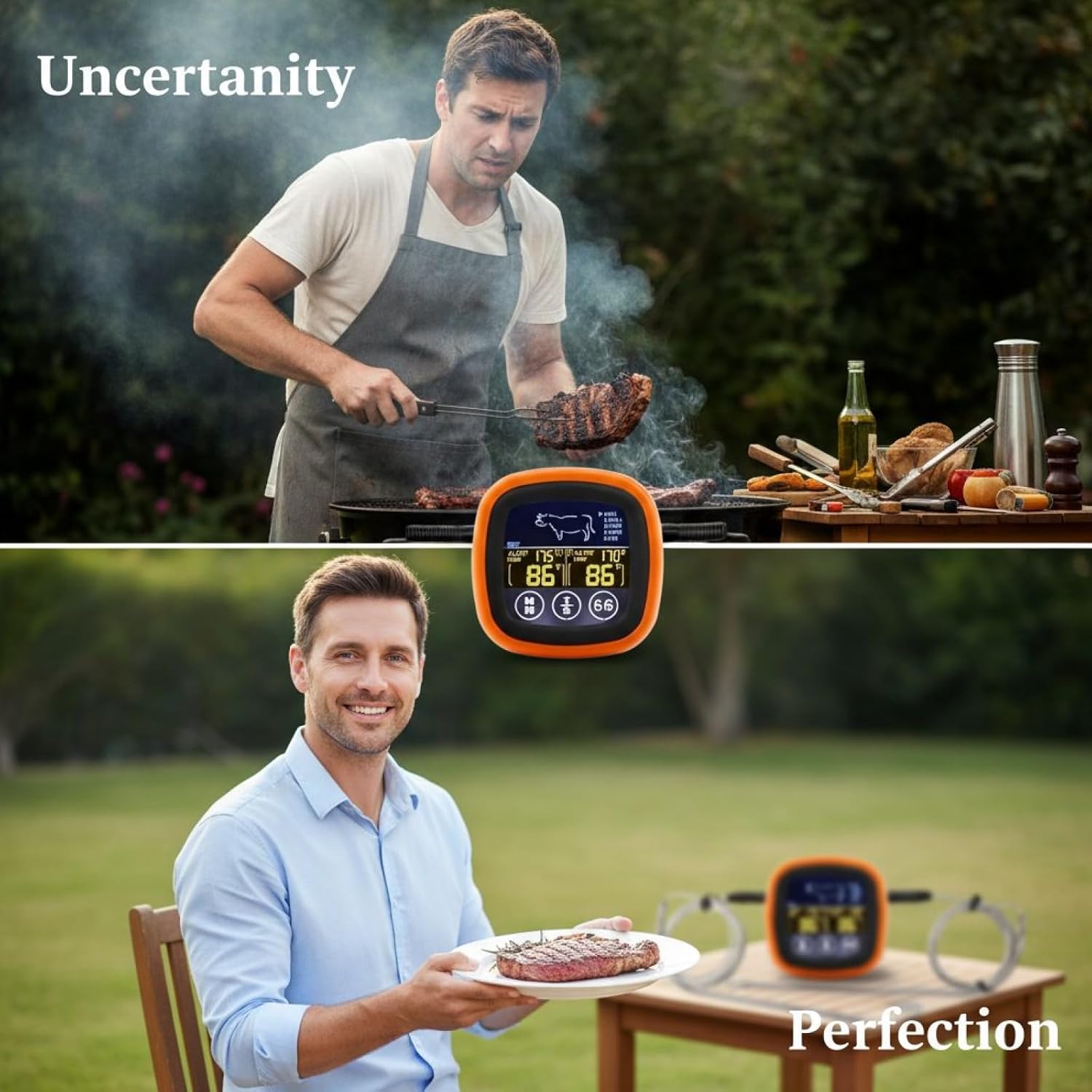 Digital Food Thermometer, Instant Read, 2 Meat Probes with Presets, Dual Probe for Grilling BBQ, Kitchen, Includes Backlight, Over-Temp Alarm, Countdown Timer