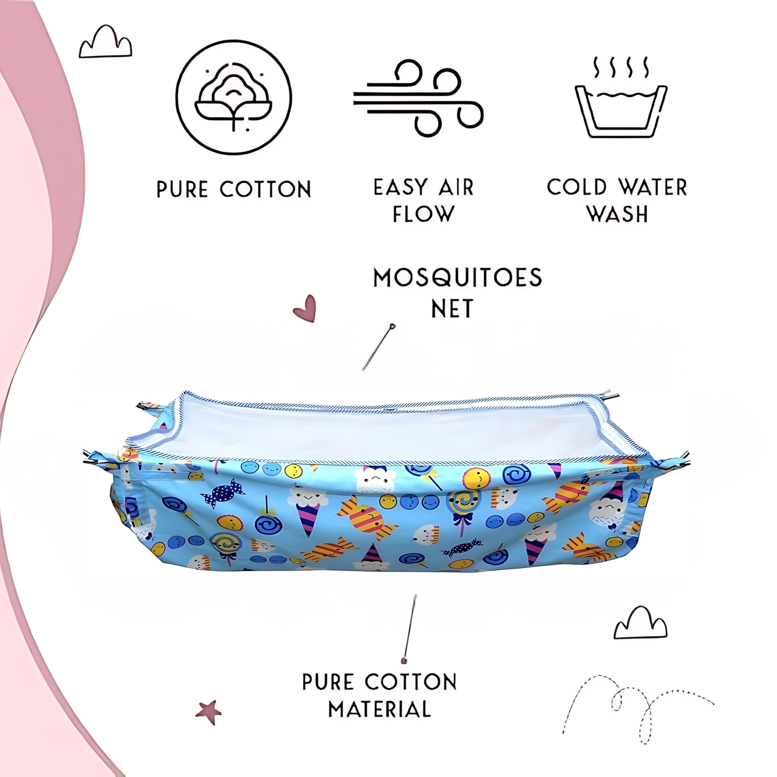 APAV Soft Cloth with Mosquito Net, Fabrics juhla/Ghodiyu/palna (Blue) 1