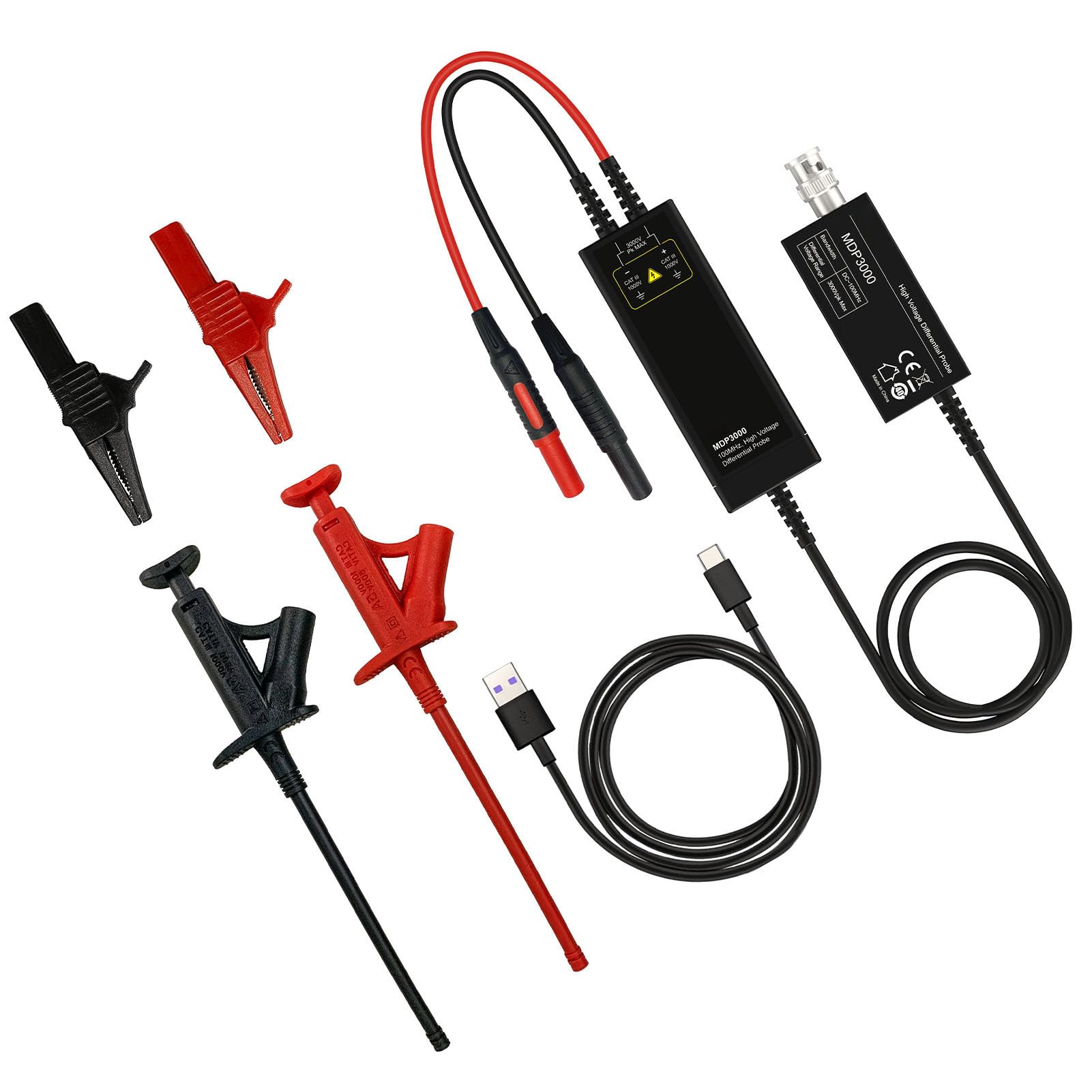 Hyuduo Sonda de Osciloscopio ABS Sonda Diferencial de Alto Voltaje 100MHz 3000V Interfaz BNC 100X 1000X para Técnicos de Ingenieros de Laboratorio de Pruebas Electrónicas