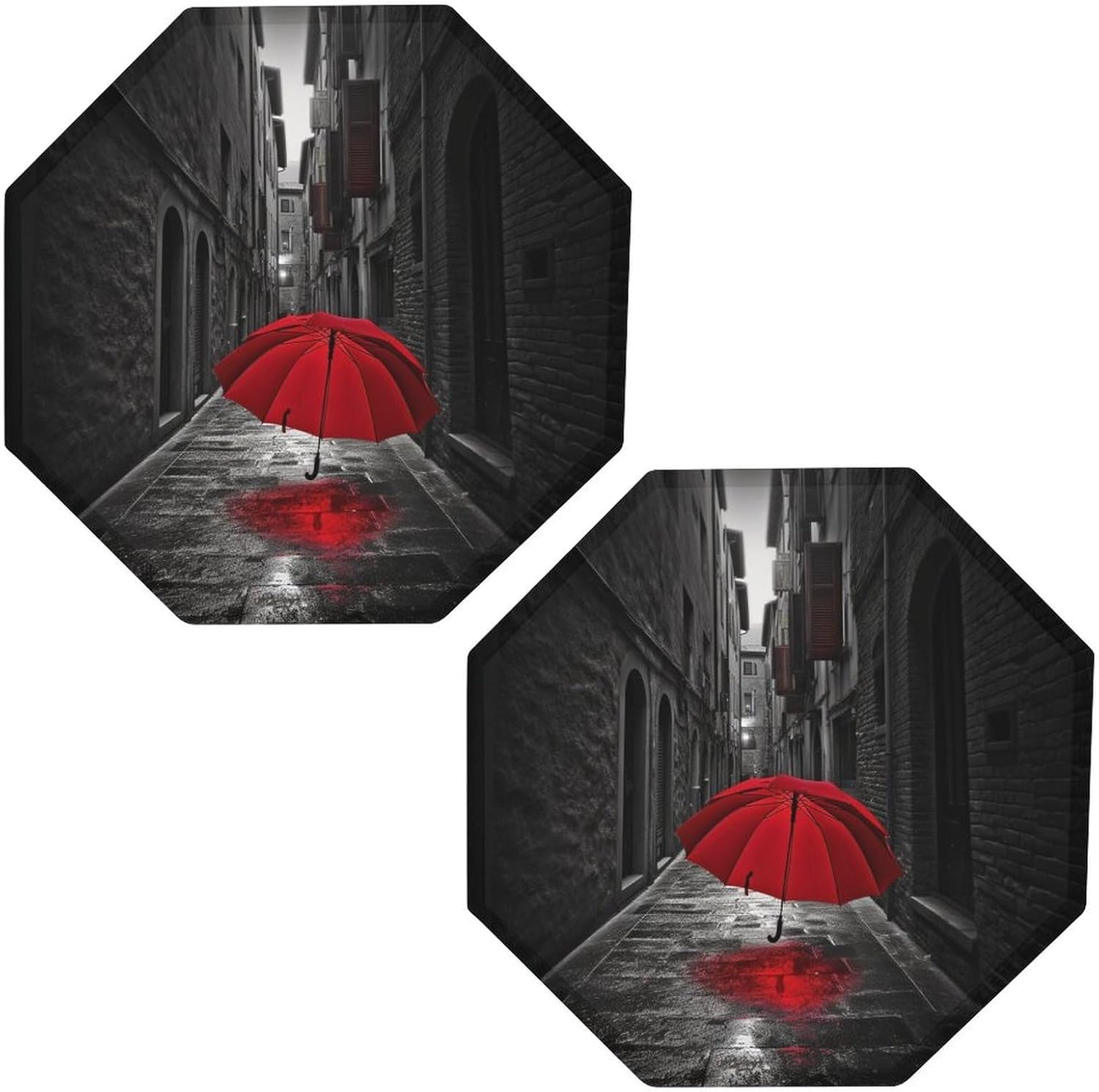 Ctagon Metal Sign for Home, Modern Display Plate for Kitchen, Red Umbrella on Dark Street Plates Accent Hanging Wall Decorations 3PCS for Living Room, Bedroom, Hallway, Hotel