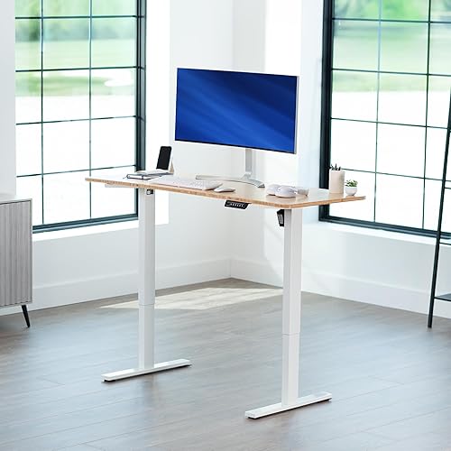 Miniatura 2 de VIVO DESK-KIT-1W6O - Escritorio eléctrico de pie de bambú real de 60 x 24 pulgadas, ajuste de altura de memoria, serie 1B, marco blanco con parte