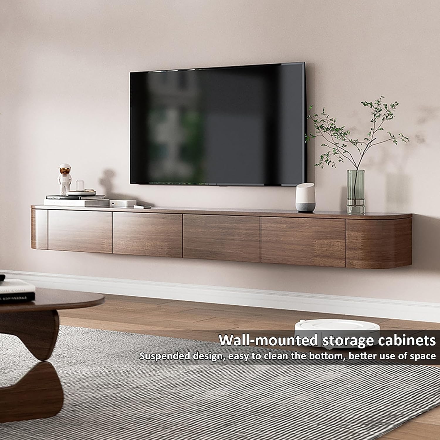 Floating TV Stand Cabinet Wall Mounted Entertainment Center Media TV Console Storage Shelf with Flip-Down Doors & Drawers for Living Room Bedroom Office(78in,Rustic Brown-LED Lights)