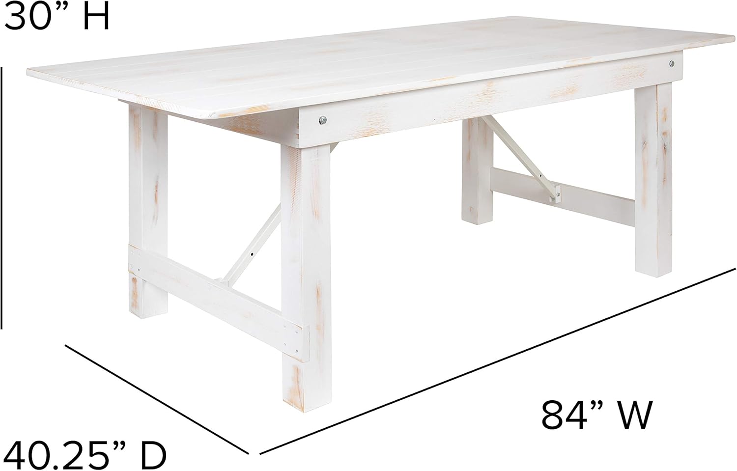Flash Furniture HERCULES Series 7' x 40" Rectangular Antique Rustic White Solid Pine Folding Farm Table : Home & Kitchen