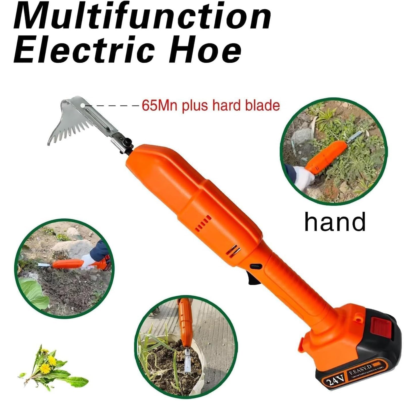 Azada cultivadora eléctrica y desmalezadora – Herramienta de excavación de mano con batería y guantes para desmalezar, césped, invernaderos y recuperación de tierras