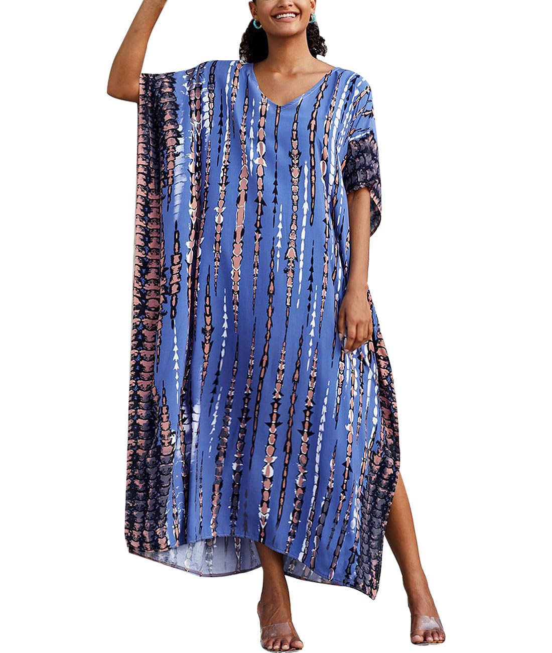 Snyemio Kaftan Vestido Largo Playero Mujer Maxi Pareo Verano Tunica Boho Talla Grande Kimono Estampado