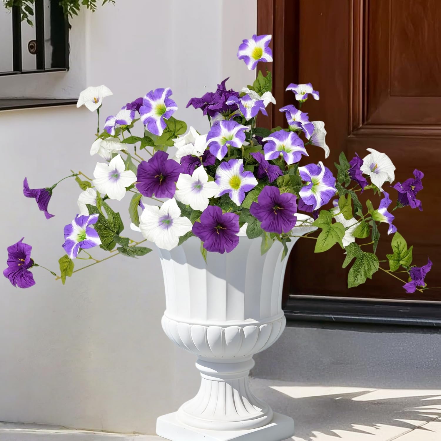 MeDemcor 2 Bundles Big Artificial Flowers for Outdoor Fake Flowers Petunias 60cm Wide Silk Flower Faux Plants UV Resistant Flower for Outside Garden Decor Indoor Spring Summer Balcony Porch, Purple