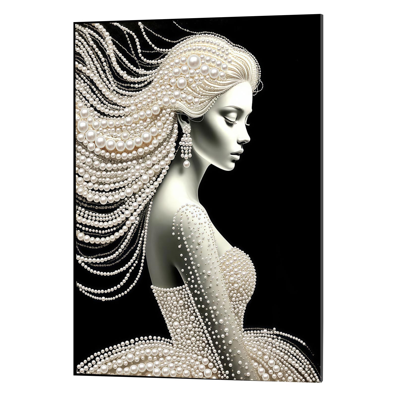 DIY Pearl Painting Kit with Wooden Frame, 3D Plastic Pearl Gemstone Ocean Art Craft for Adults Beginners, Diamond Art Kits for Adults, Home Wall Decor Ready Gift for Women(White Elegant Lady)(30*40cm)
