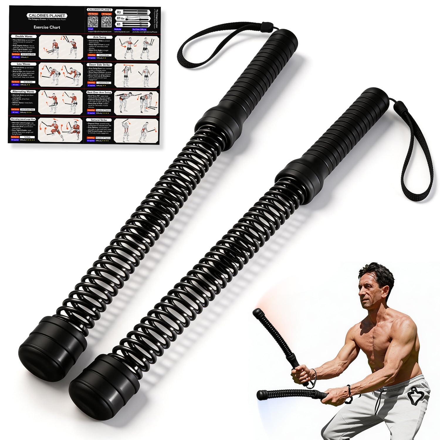 Calories Planet X1 Go Ropeless Battle Rope for Home Gym, HIIT Workouts, Low-Impact Cardio Training (Pulse Black)