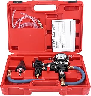Car Radiator Coolant System Vacuum Purge & Refill Tool Kit Water Antifreeze Changer Pressure Gauge Air Pockets Removal Universal Coolers Red Case for Most Cars SUV Light Trucks