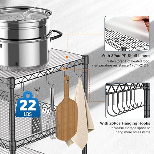 Miniatura 7 de Leteuke Carrito rodante de 3 niveles resistente con ruedas, certificado NSF, capacidad de 1120 libras, carrito utilitario rodante de grado comercial