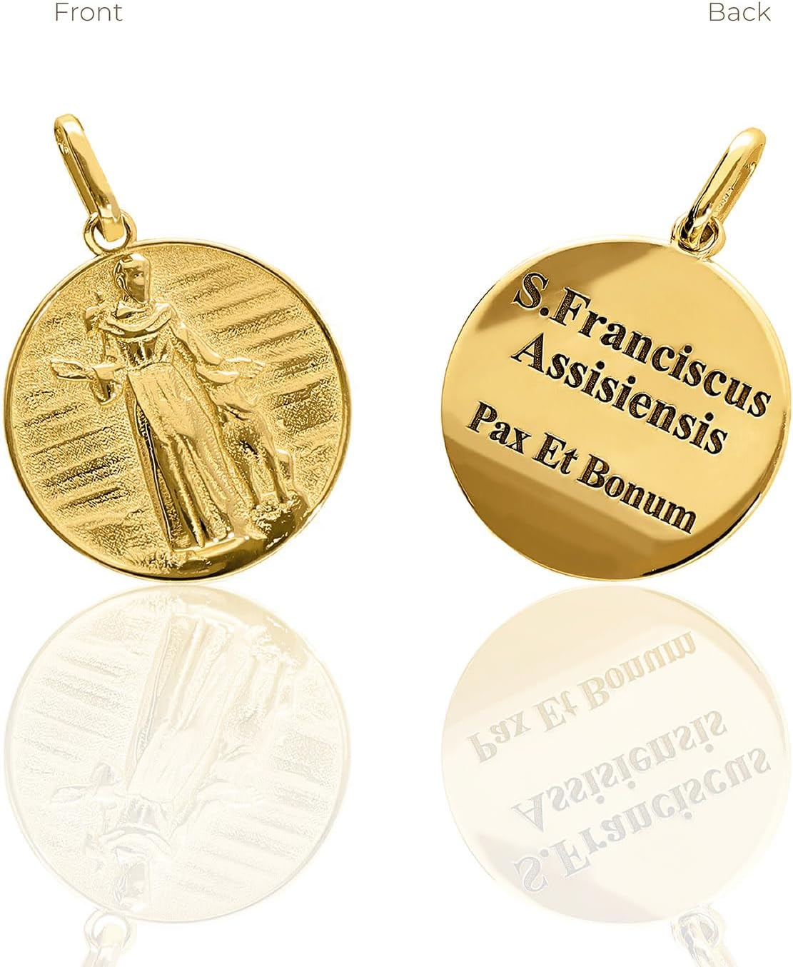 forme di Lucchetta - 14k Solid Gold Saint Francis of Assisi Medal - 'Pax Et Bonum' - Authentic Italian Made Religious Jewelry for Men & Women, 15mm, Pendant Only - Image 8