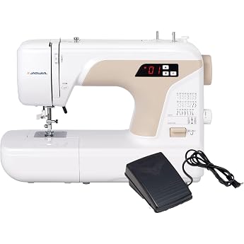 Jaguar Computer Sewing Machine with Foot Controller Operation, Automatic Threader, 24 Sewing Patterns, White KJM-3102/W