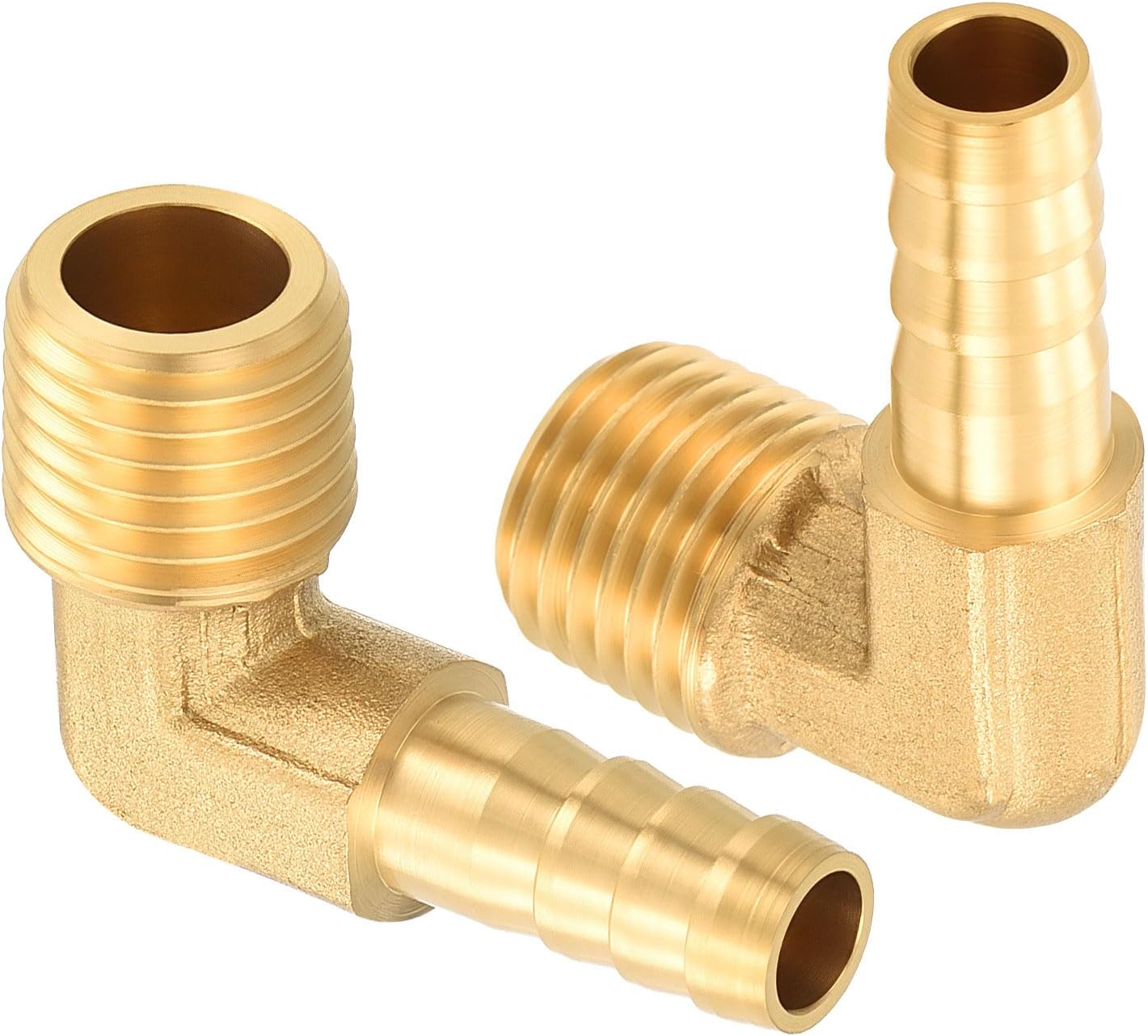 sourcing map 2pcs 90 Degree Hose Elbow 5/16"(8mm) to 1/4"(7mm) NPT Male Brass Hose Barb Fitting Metals Splicer Mender for 3D Printing, Air Compressor, CNC Machine, Dies