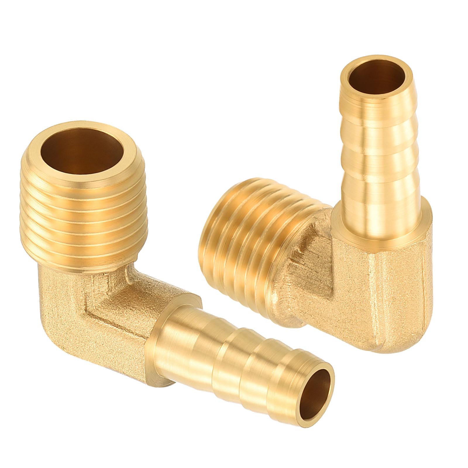 sourcing map 2pcs 90 Degree Hose Elbow 5/16"(8mm) to 1/4"(7mm) NPT Male Brass Hose Barb Fitting Metals Splicer Mender for 3D Printing, Air Compressor, CNC Machine, Dies