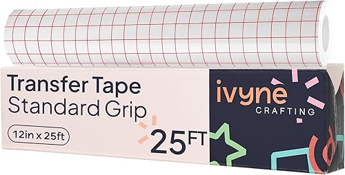 iVyne Cinta de transferencia para vinilo Cricut, rejilla roja de 12 pulgadas x 25 pies, rollo de papel de transferencia de agarre estándar adecuado