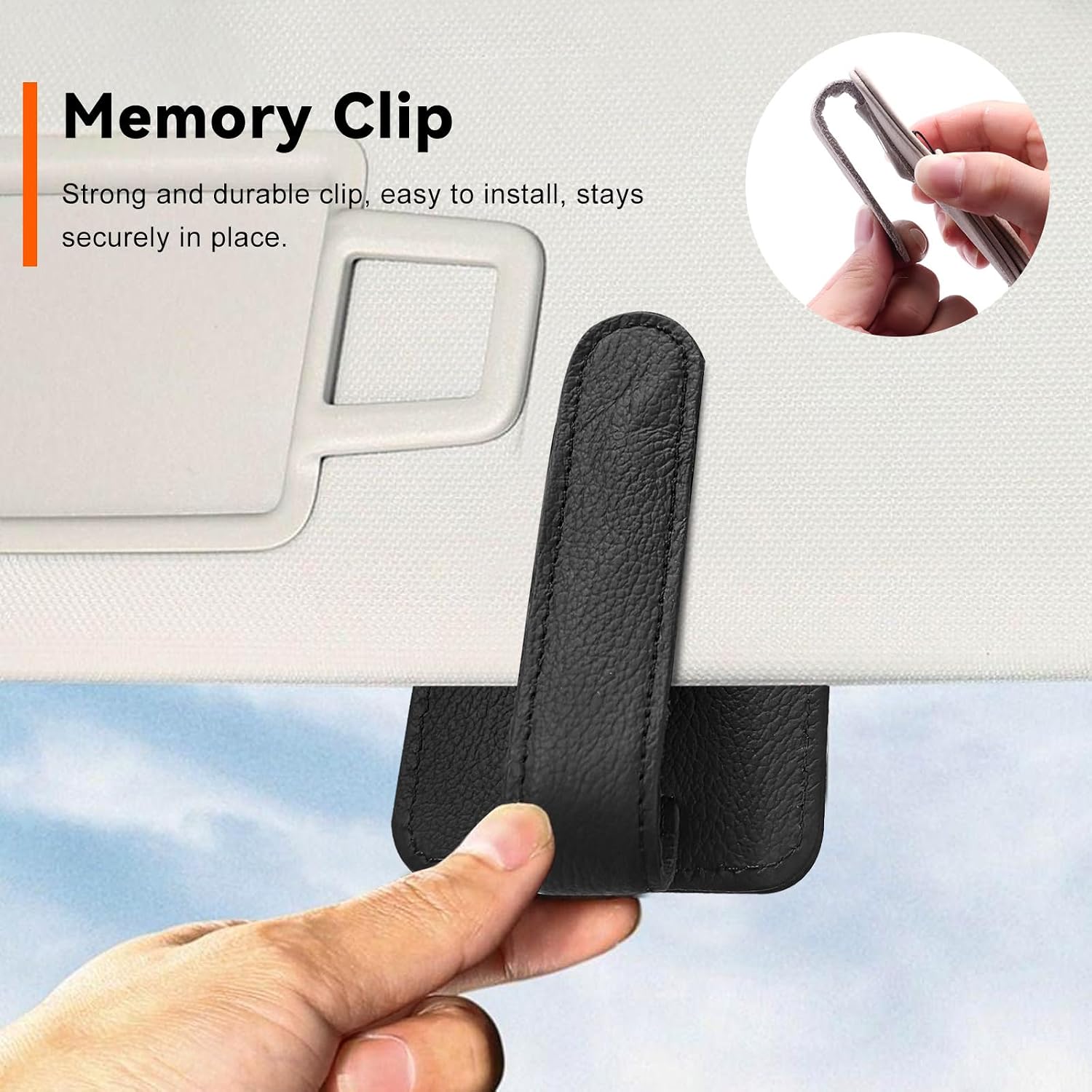 Sunglass Holder for Car Visor, Auto Sun Visor Eyeglasses Organizer with Card Ticket Clip, Magnetic Leather Sunglasses Clip Universal for Most Vehicle Visors, Car Accessories (Black) image 5