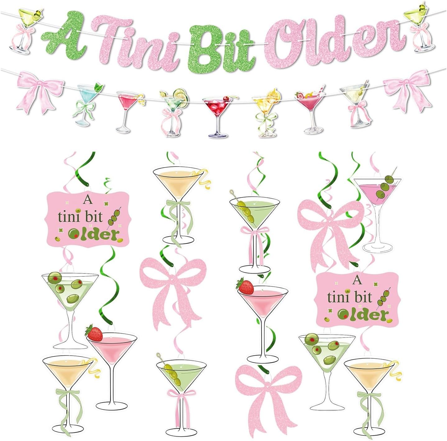 A Tini Bit Older Birthday Decorations Set - Pink Bow Garland & Martini Theme Party Supplies For Girls