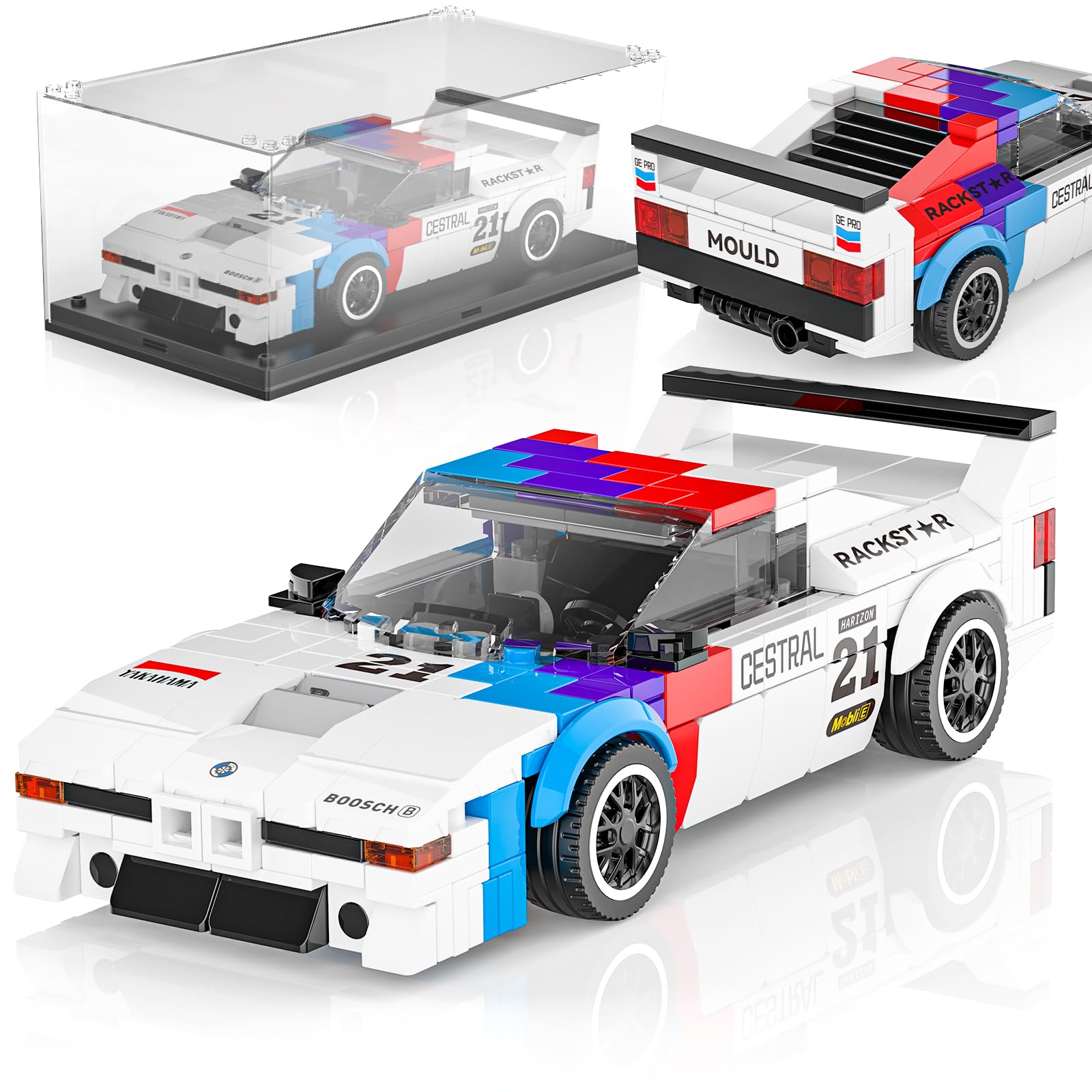 Mould King M1 Technik Speed Champion Car Building Set & Display Case, Classic Race Cars Birthday Gifts for Adults/Teens, MOC Creative Cool Vehicles Model Toys for Fans Age 14+ (368Pcs)