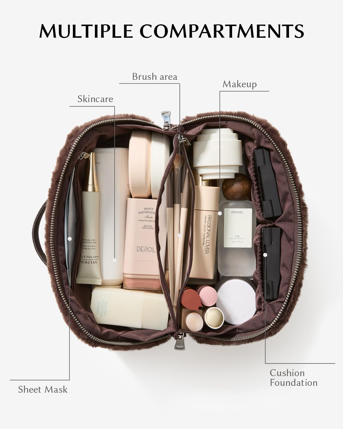 EACHY Travel Makeup Bag, Large Capacity Cosmetic Bag for Women, Waterproof PU Leather, Flat Open Portable Toiletry Bag for Skincare, Brushes & Travel Essentials - Image 3