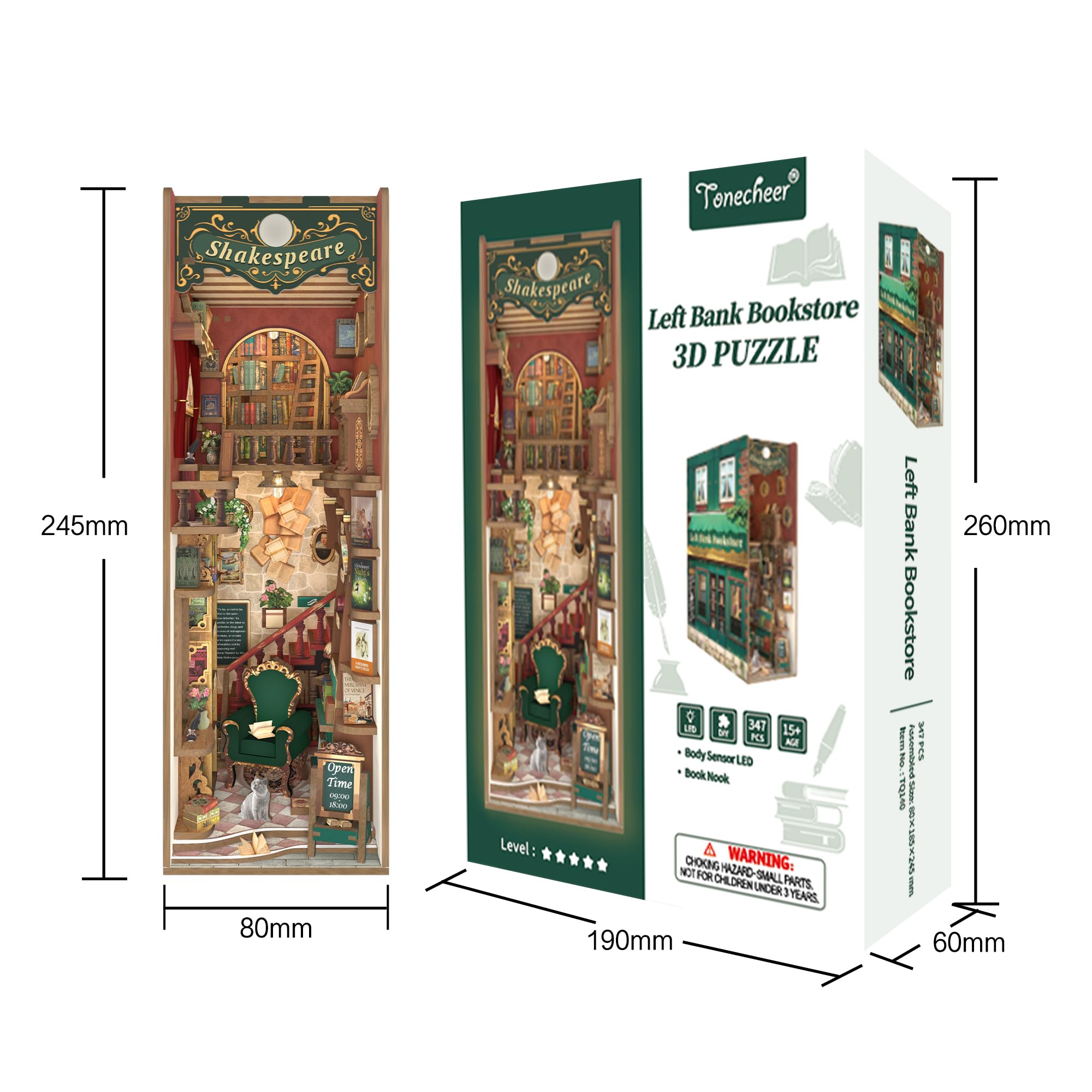 Tonecheer Zestaw drewniany model 3D, puzzle do budowania domków dla lalek, prezent świąteczny i urodzinowy