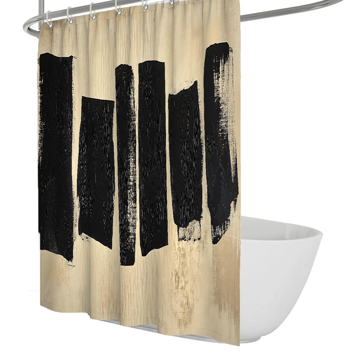OLLIAR Home Abstract Shower Curtain Set Minimalist Black Strokes Art Painting Shower Curtain Waterproof Washable Fabric Bathroom Bathtub Curtain with Hooks 100x200cm