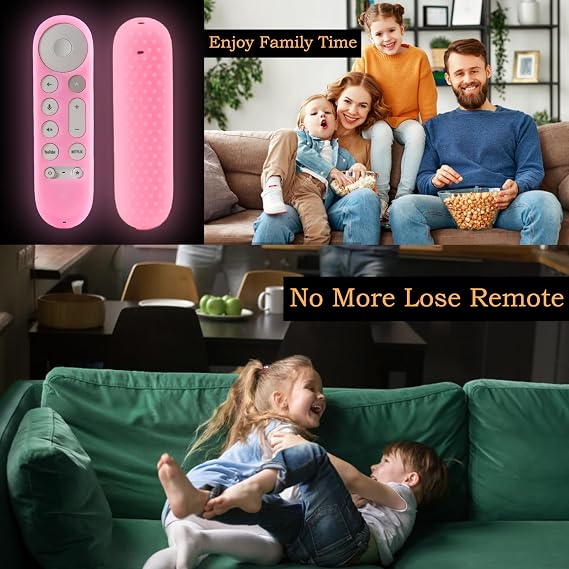 Protective Remote Case Google TV Streamer 4K 2024 Voice Remote Control Cover Compatible with Google Chromecast 2024 Control Cover Pink glows in the dark