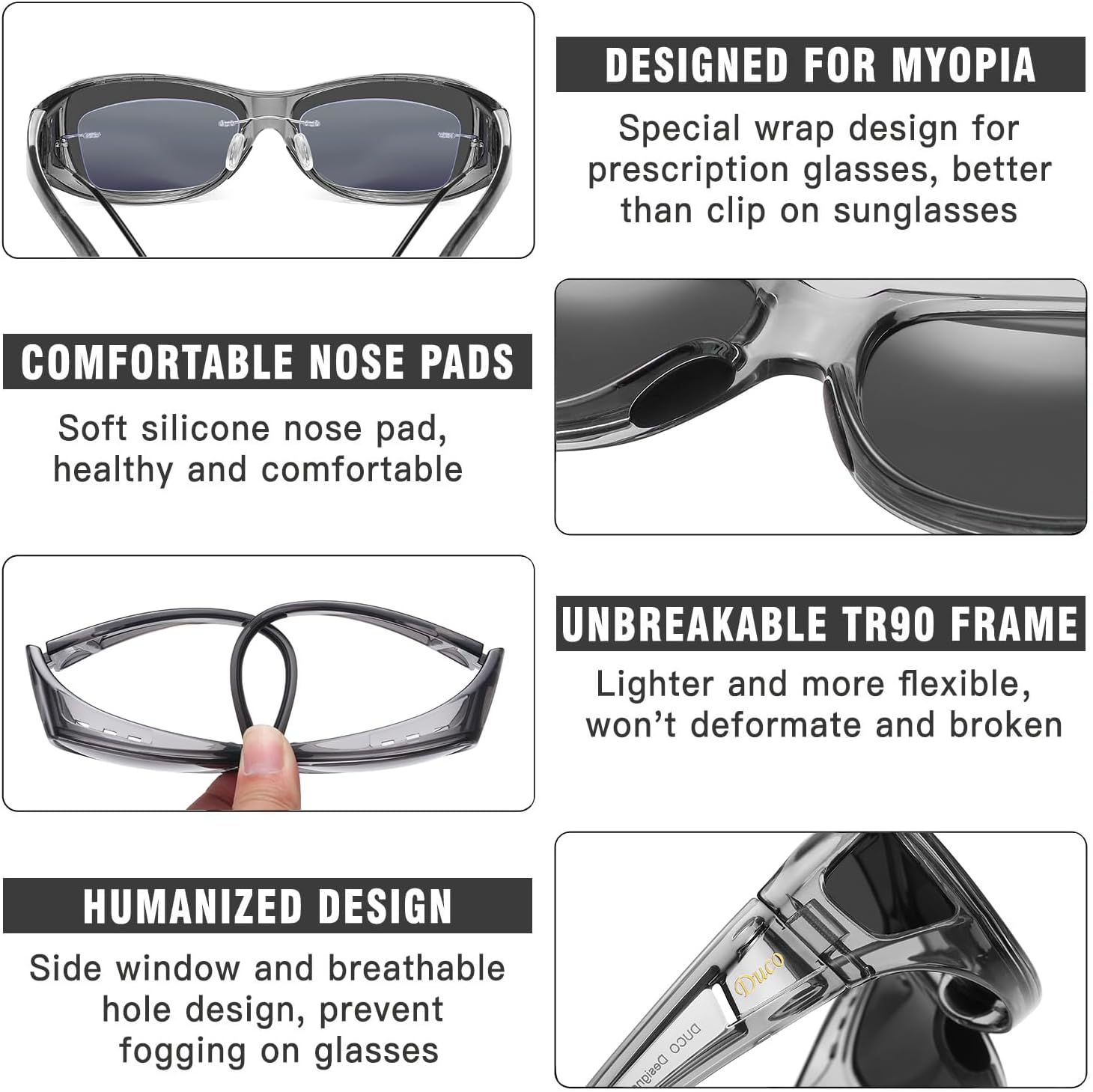 DUCO Polarized Wraparound Fitover Glasses Wear Over Sunglasses for Men Women UV Protection Sun Glasses 8954 - Image 4