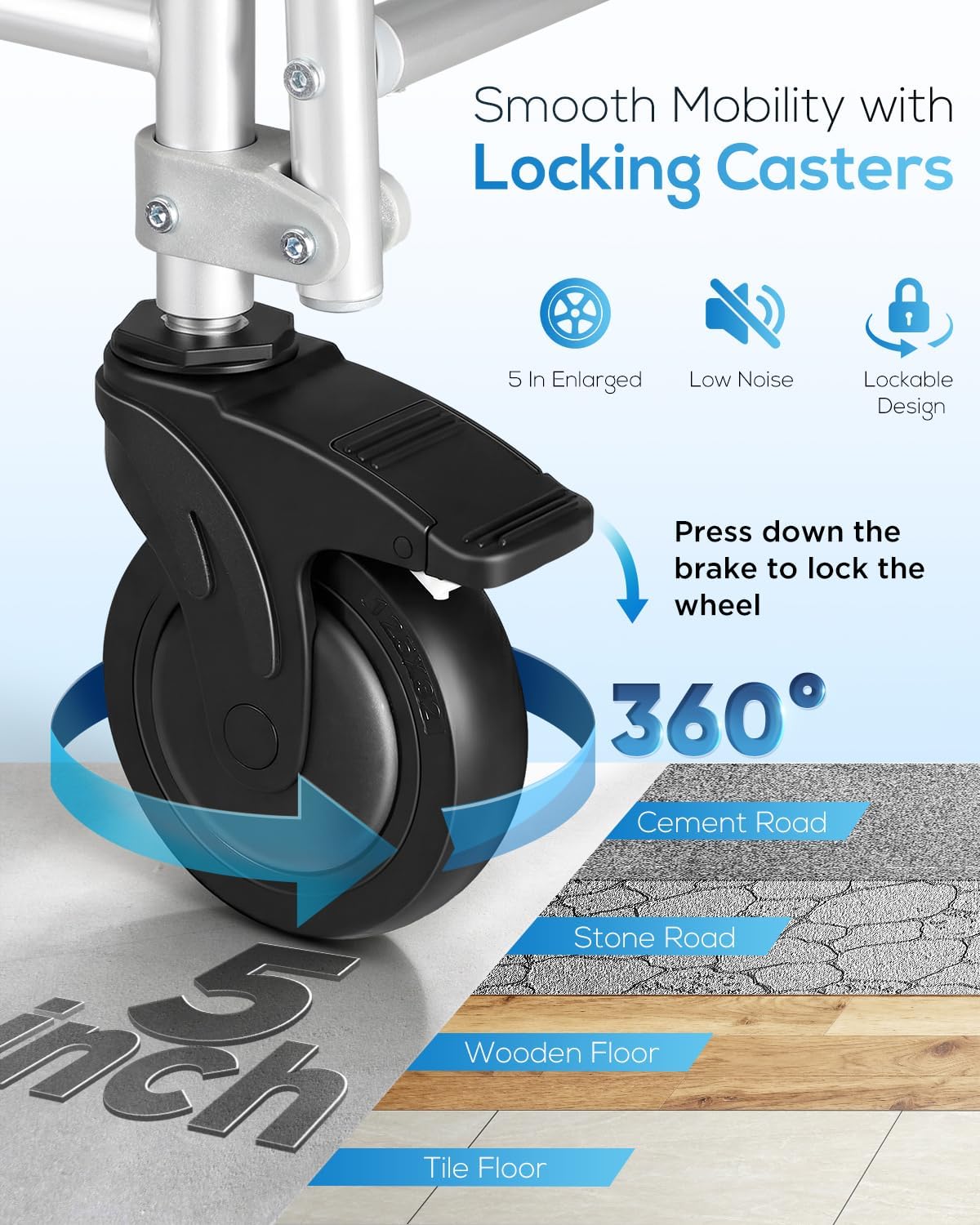 Shower Chair with 5" Enlarged Wheels, 330lbs Heavy Duty Bedside Commode Wheelchair, Folding Arms & Footrests, Lockable Casters, Sponge Padded Seat & Safety Straps, for Elderly and Mobility