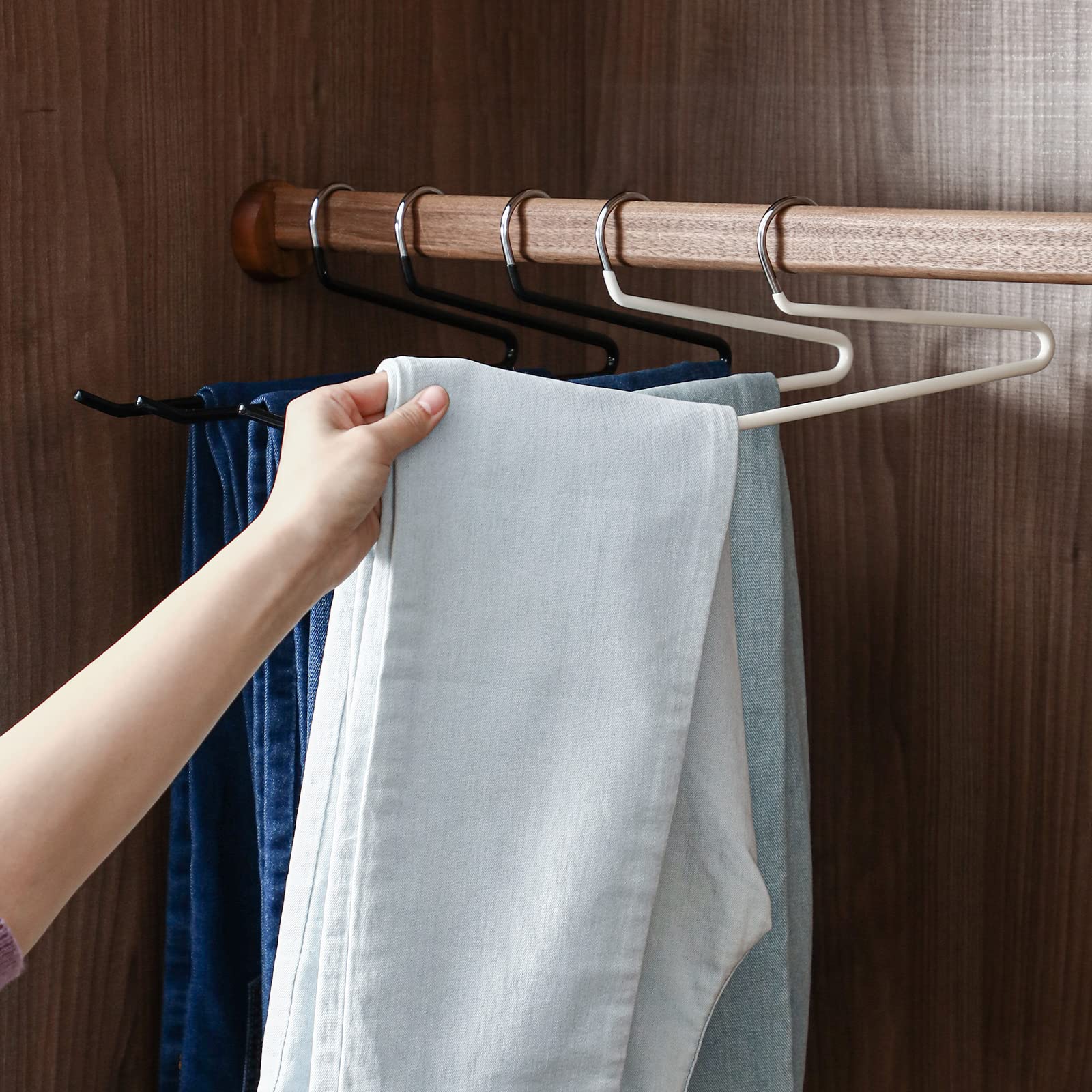 SHIMOYAMA Pants Hangers, 5 Pack, Trouser/Slack Hangers Organisers, Open
