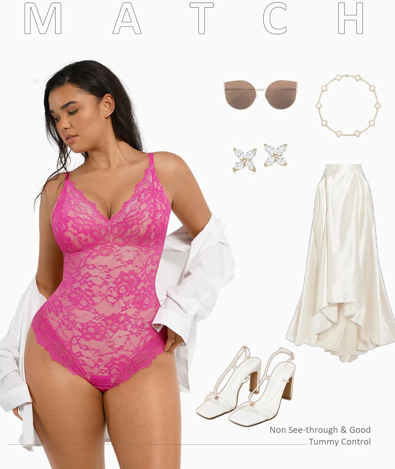 FeelinGirl Shapewear Bodysuits for Women Lace Shapewear Tummy Control V-Neck Sleeveless Bodysuit Tops Jumpsuit - Image 6