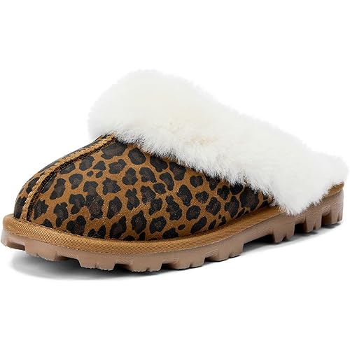 WaySoft Genuine Australian Sheepskin Women Slippers, 100% Shearling Hard Bottom Slippers for Women Indoor and Outdoor Warm Fuzzy Wool Slippers