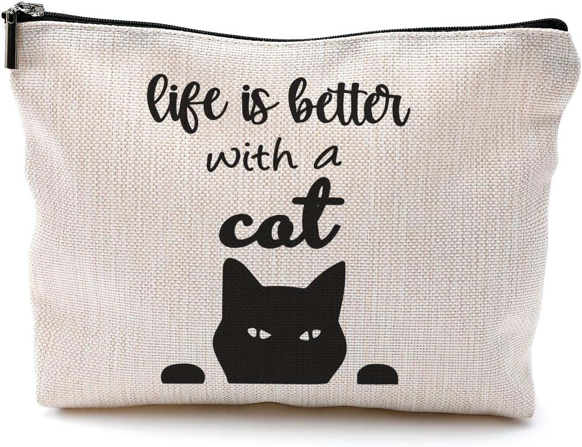 AIEVFU Life is Better with A Cat Makeup Bag,Funny Peeking