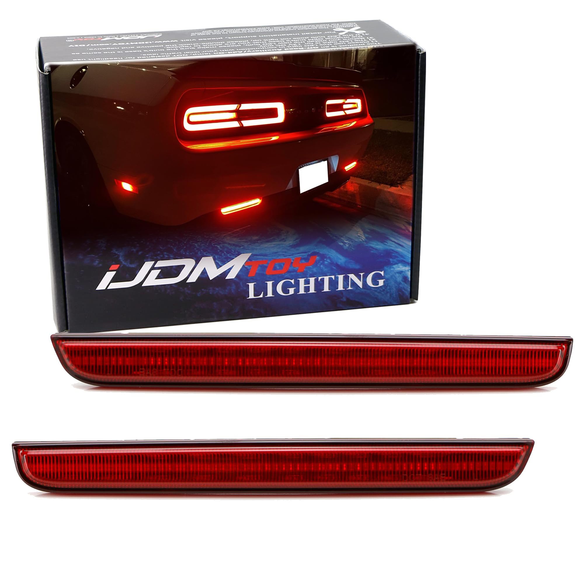 iJDMTOY Red Lens 40-SMD Full LED Rear Bumper Reflector Light Kit Compatible With 2015-up Dodge Challenger Function as Tail or Rear Fog Lights product thumbnail 2