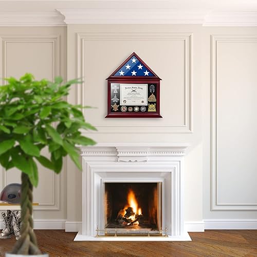 Miniatura 7 de Caja de exhibición de certificado de bandera compatible con una bandera plegada de 3 x 5 pies, vitrina de bandera de veteranos para bandera de
