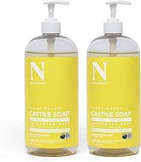 Dr. Natural Castile Liquid Unscented Baby Soap, Mild, 2 pc - Sulfate-Free, Paraben-Free, Cruelty-Free Multi-Purpose Soap with Shea Butter, Olive Oil