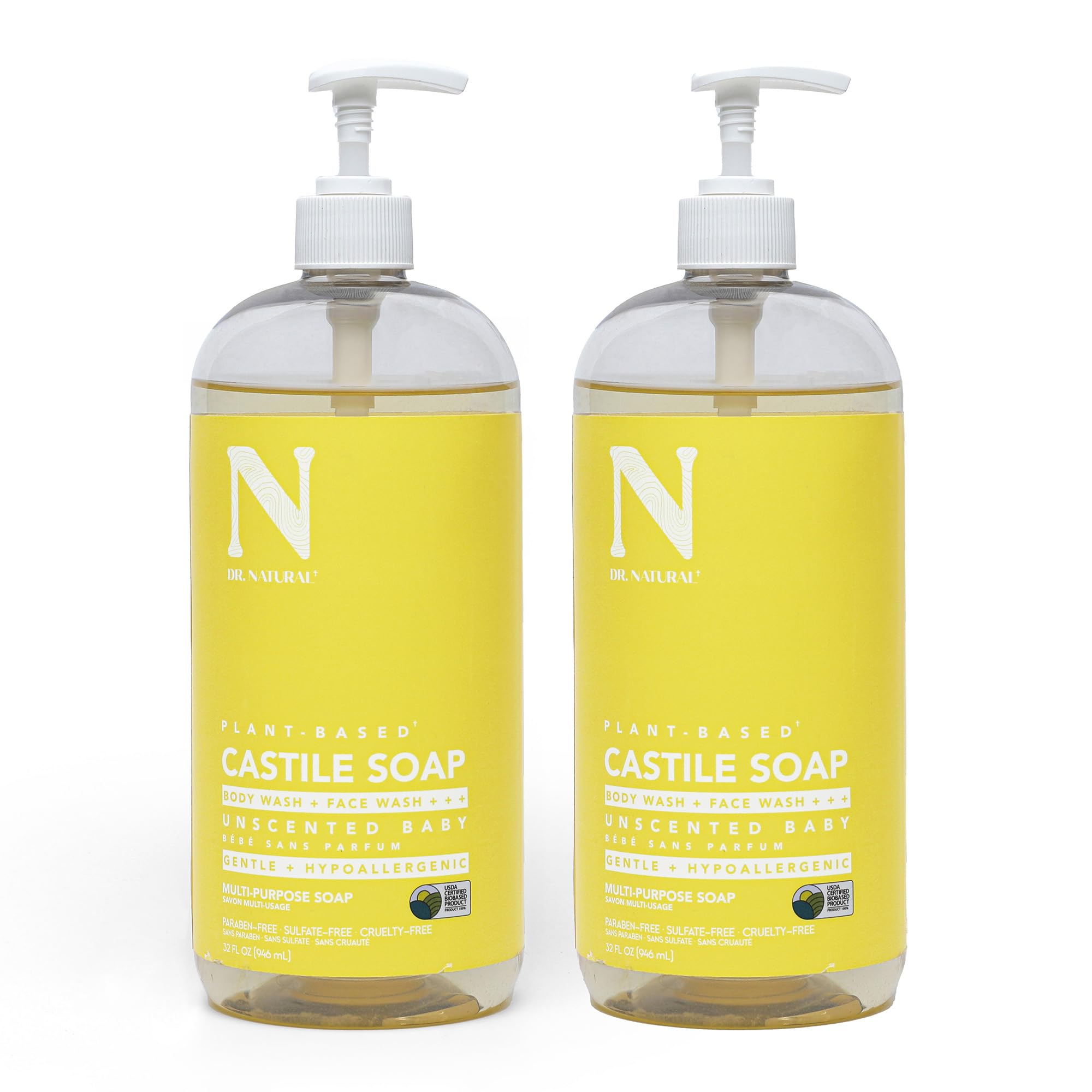Dr. Natural Unscented Castile Liquid Soap, 2 pc